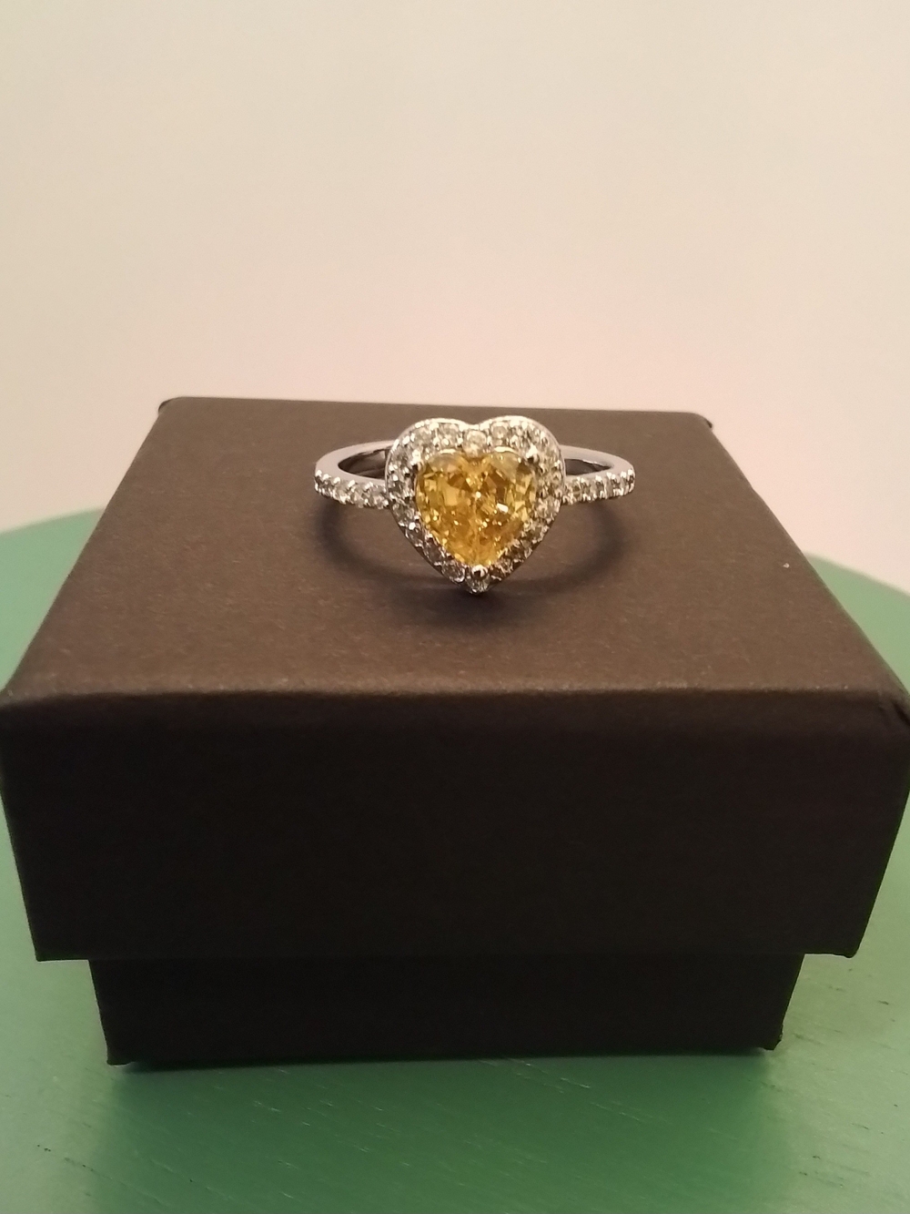 Heart-Shaped Yellow CZ Halo Ring